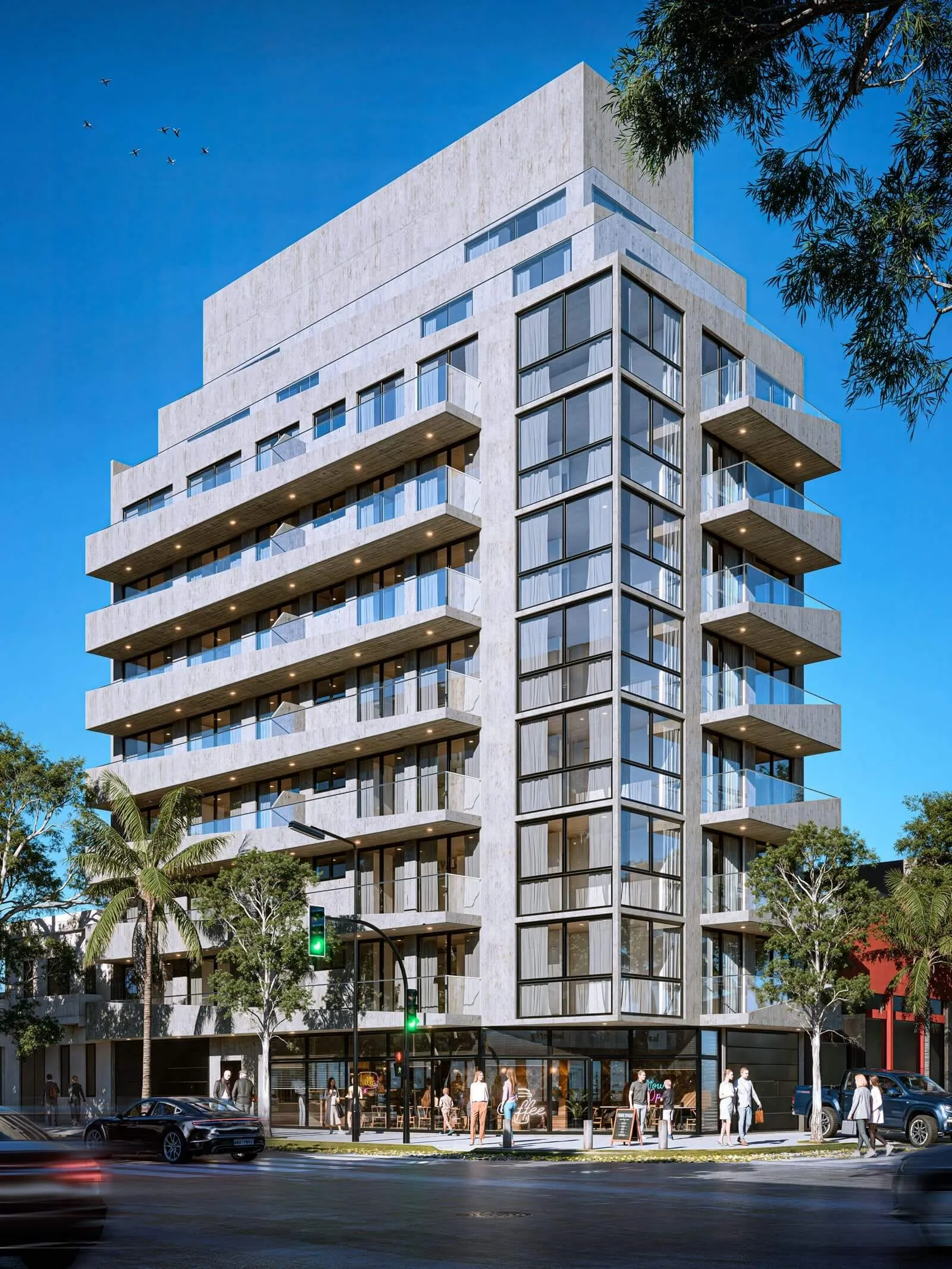 Render del edificio Sokol en Quinquela Martín 1294, Barracas